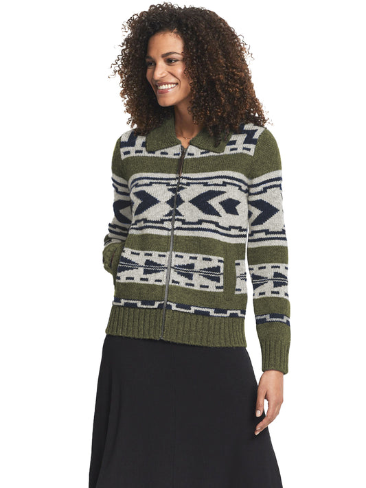 Graphic Shetland Zip Sweater - Moss