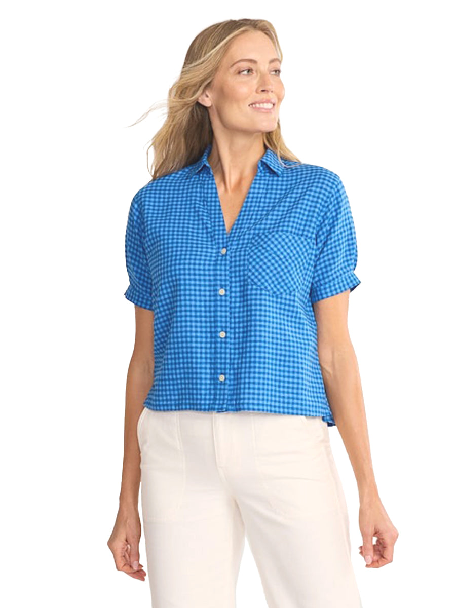Harlow Short Sleeve Linen Shirt - Blue Check