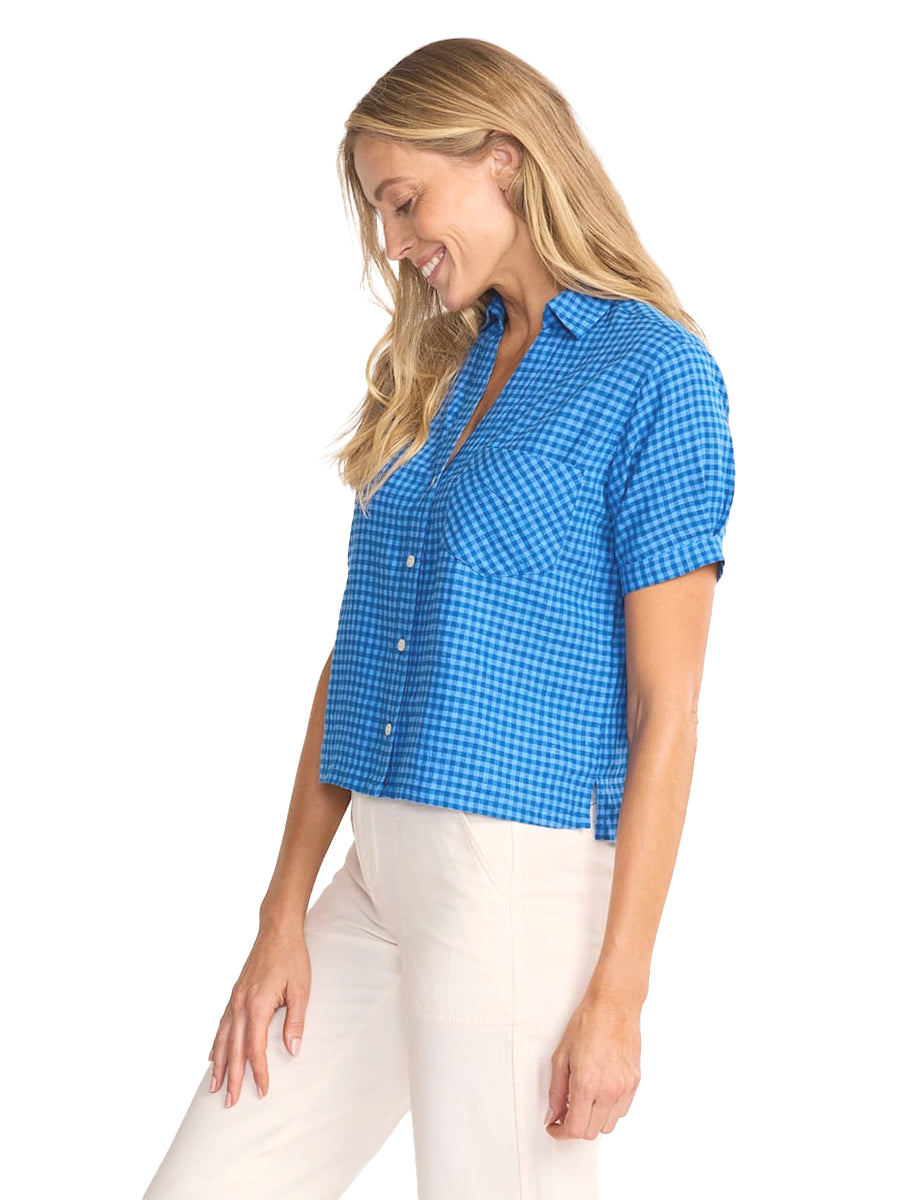 Harlow Short Sleeve Linen Shirt - Blue Check