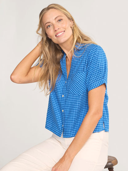 Harlow Short Sleeve Linen Shirt - Blue Check