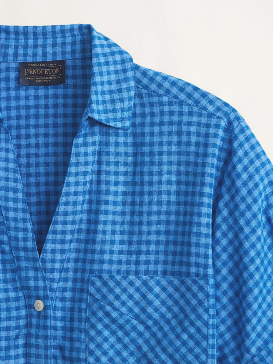 Harlow Short Sleeve Linen Shirt - Blue Check