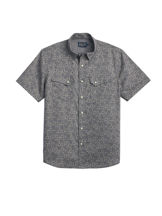 Laramie Short Sleeve Snap-Front Shirt - Grey Ditsy Floral