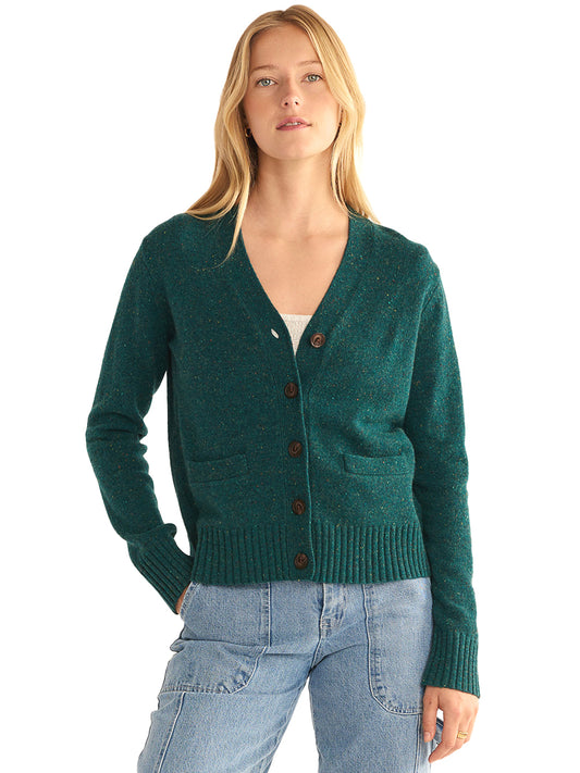 Merino Cropped Cardigan - Teal Donegal