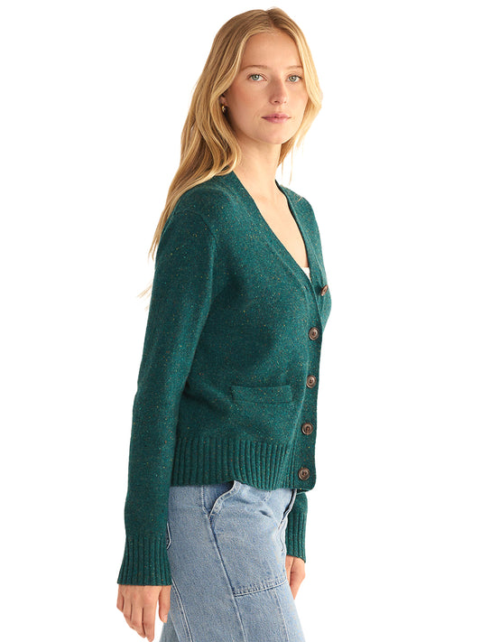 Merino Cropped Cardigan - Teal Donegal