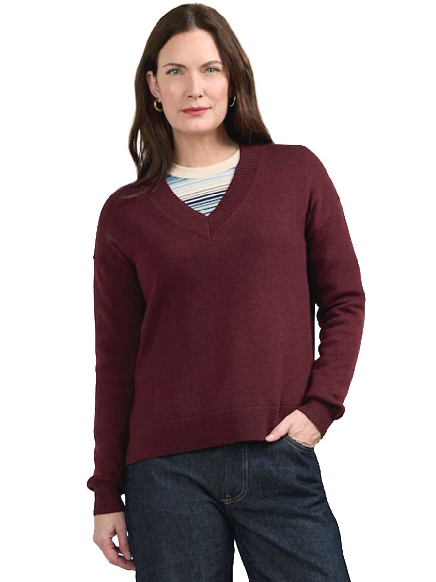 Merino V-Neck Sweater - Wine