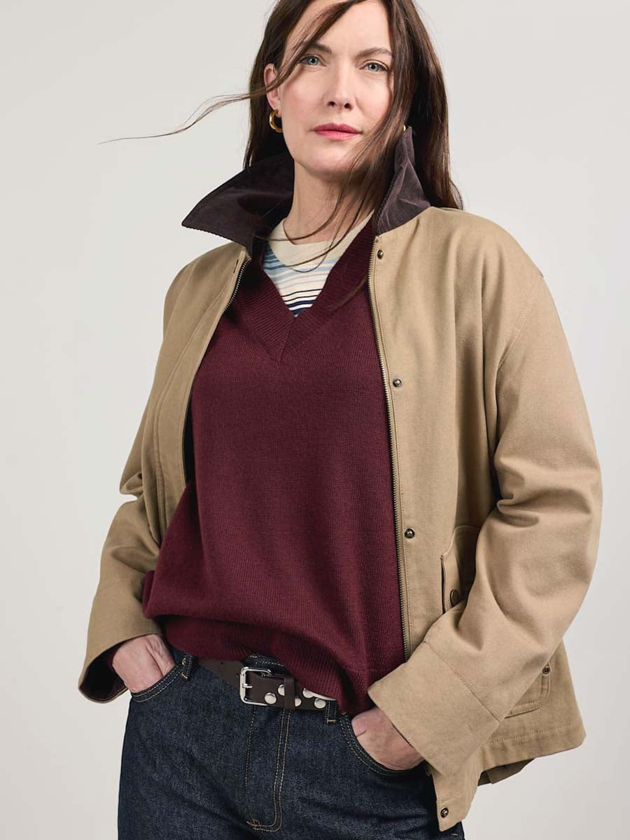 Merino V-Neck Sweater - Wine