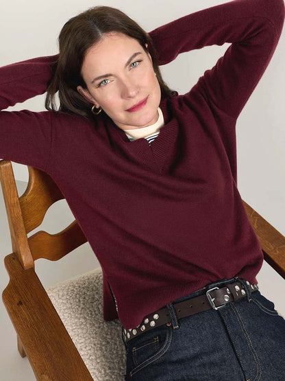 Merino V-Neck Sweater - Wine