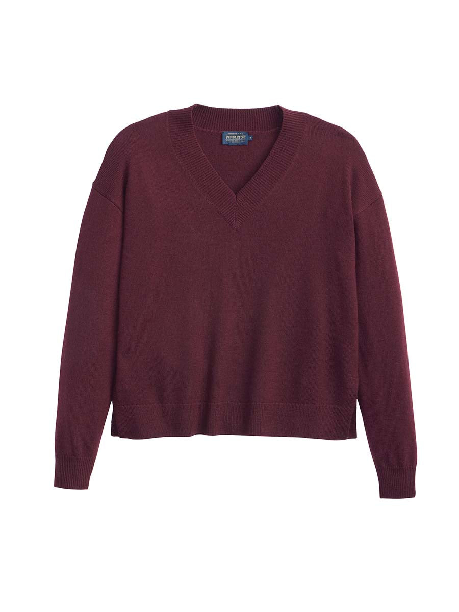 Merino V-Neck Sweater - Wine