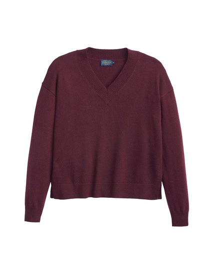 Merino V-Neck Sweater - Wine