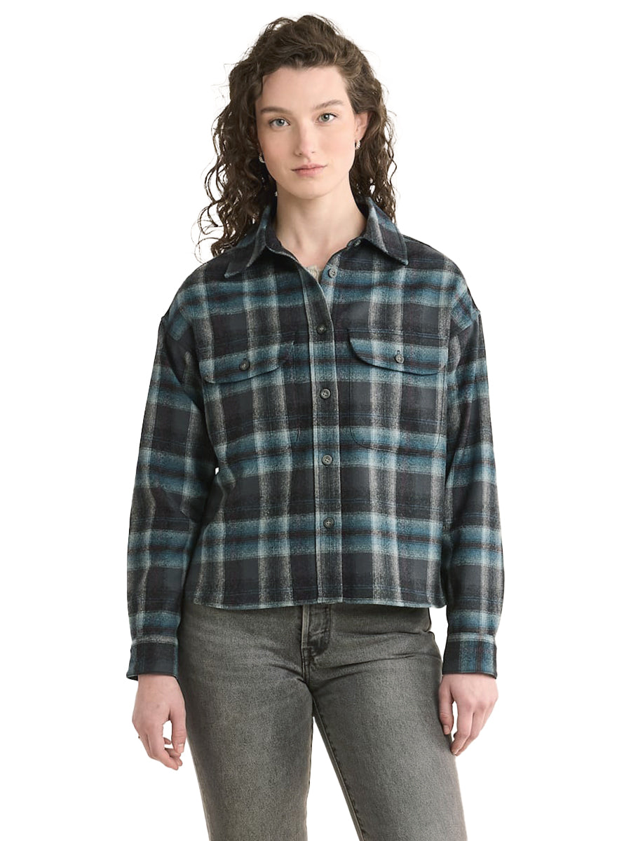 Plaid Cropped Shirt - Grey & Aqua