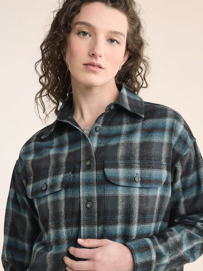 Plaid Cropped Shirt - Grey & Aqua