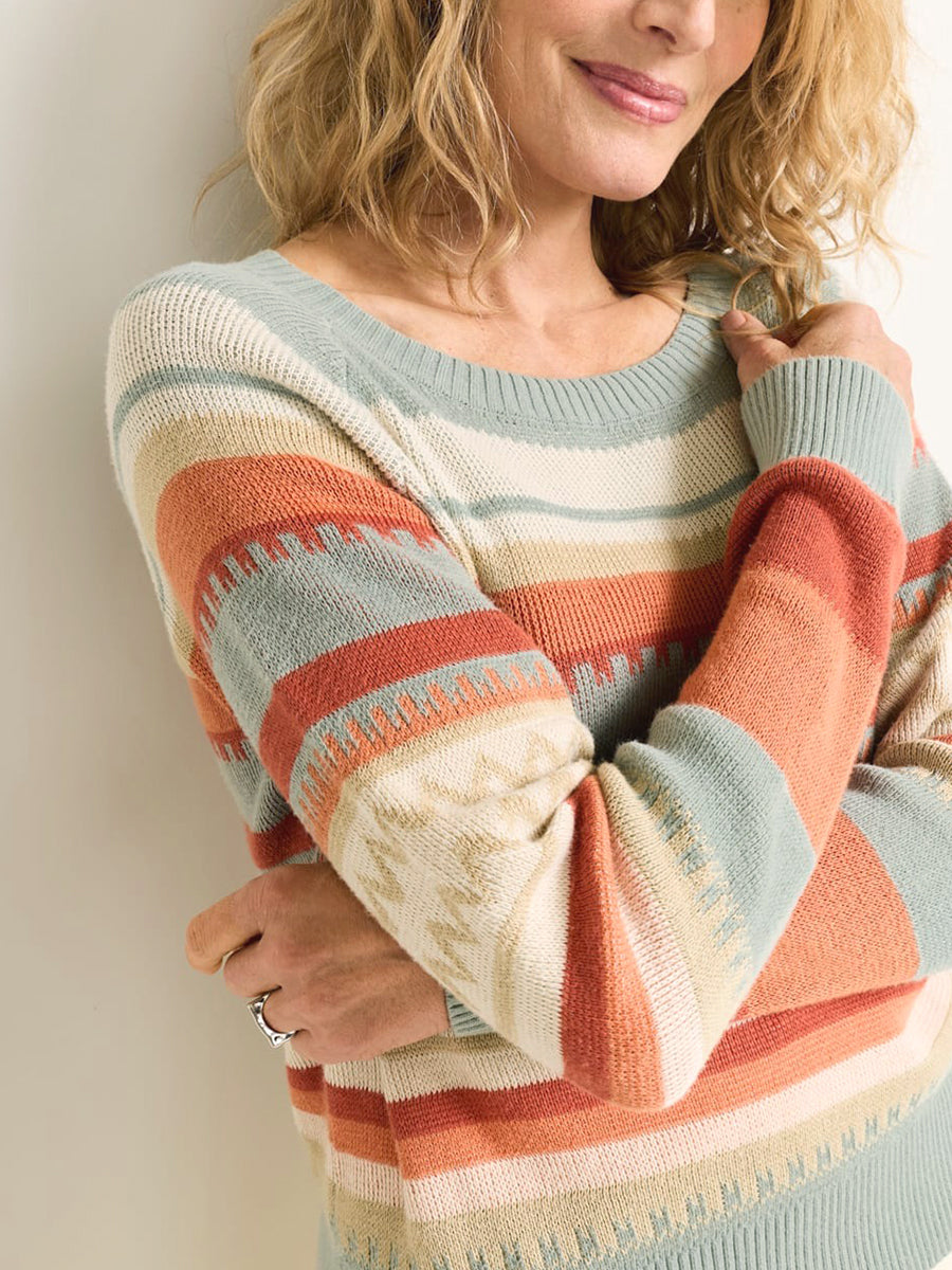 Raglan Cotton Sweater - Rust & Blue Multi