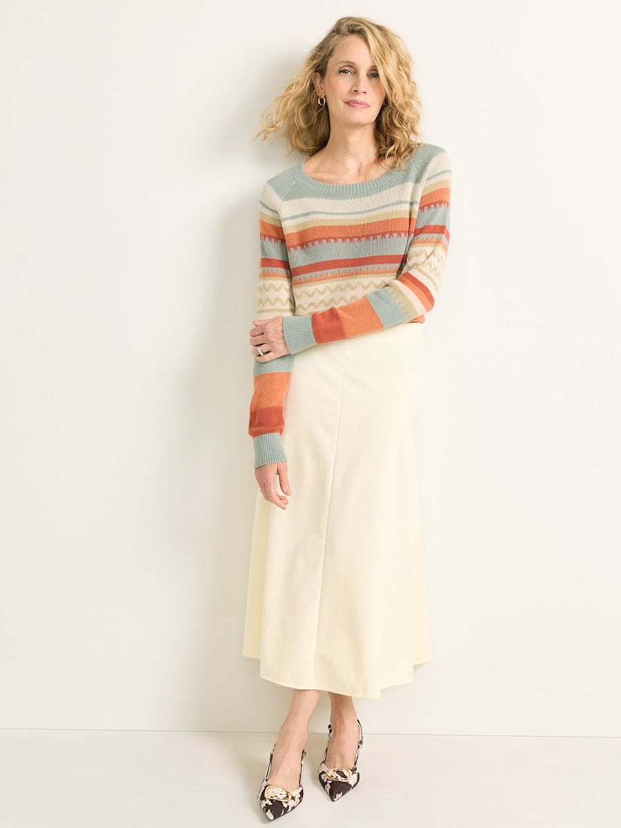 Raglan Cotton Sweater - Rust & Blue Multi