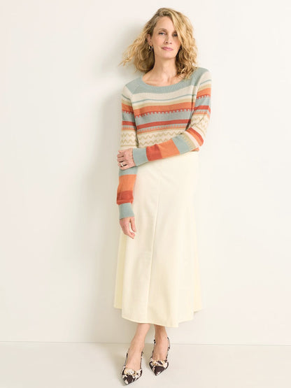 Raglan Cotton Sweater - Rust & Blue Multi