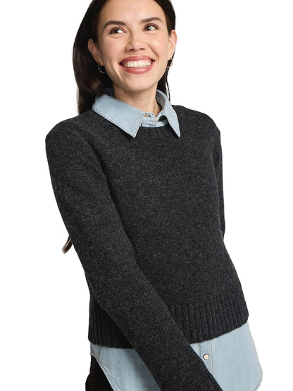 Relaxed Shetland Crew Sweater - Black Heather