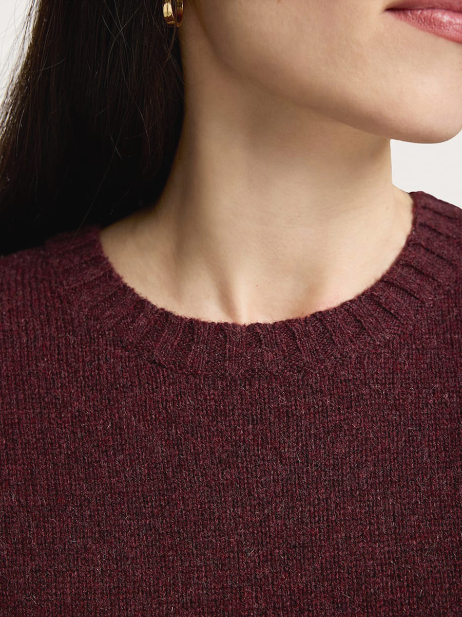 Relaxed Shetland Crew Sweater - Burgundy Heather