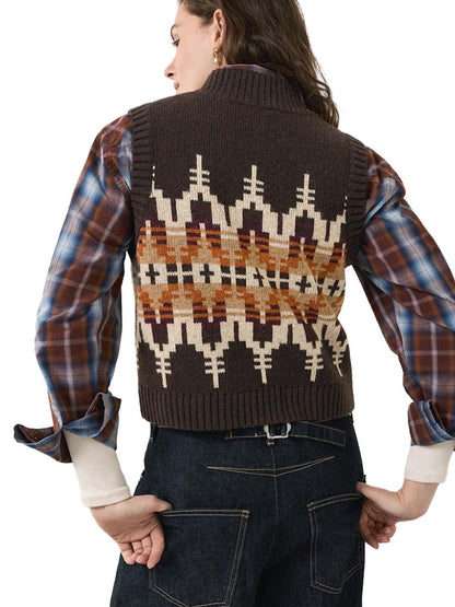 Shetland Graphic Sweater Vest - Chocolate Multi