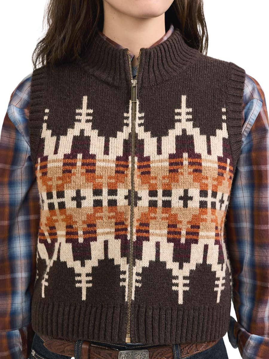 Shetland Graphic Sweater Vest - Chocolate Multi