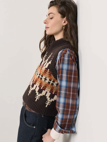 Shetland Graphic Sweater Vest - Chocolate Multi