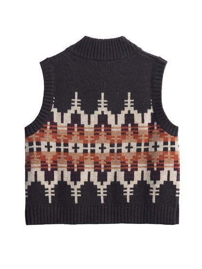 Shetland Graphic Sweater Vest - Chocolate Multi