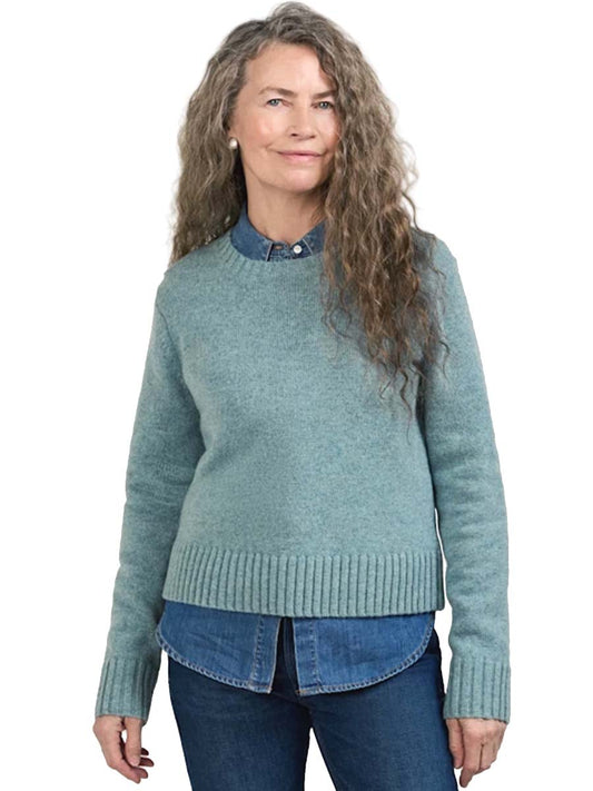 Relaxed Shetland Crew Sweater - Sea Glass Blue Heather