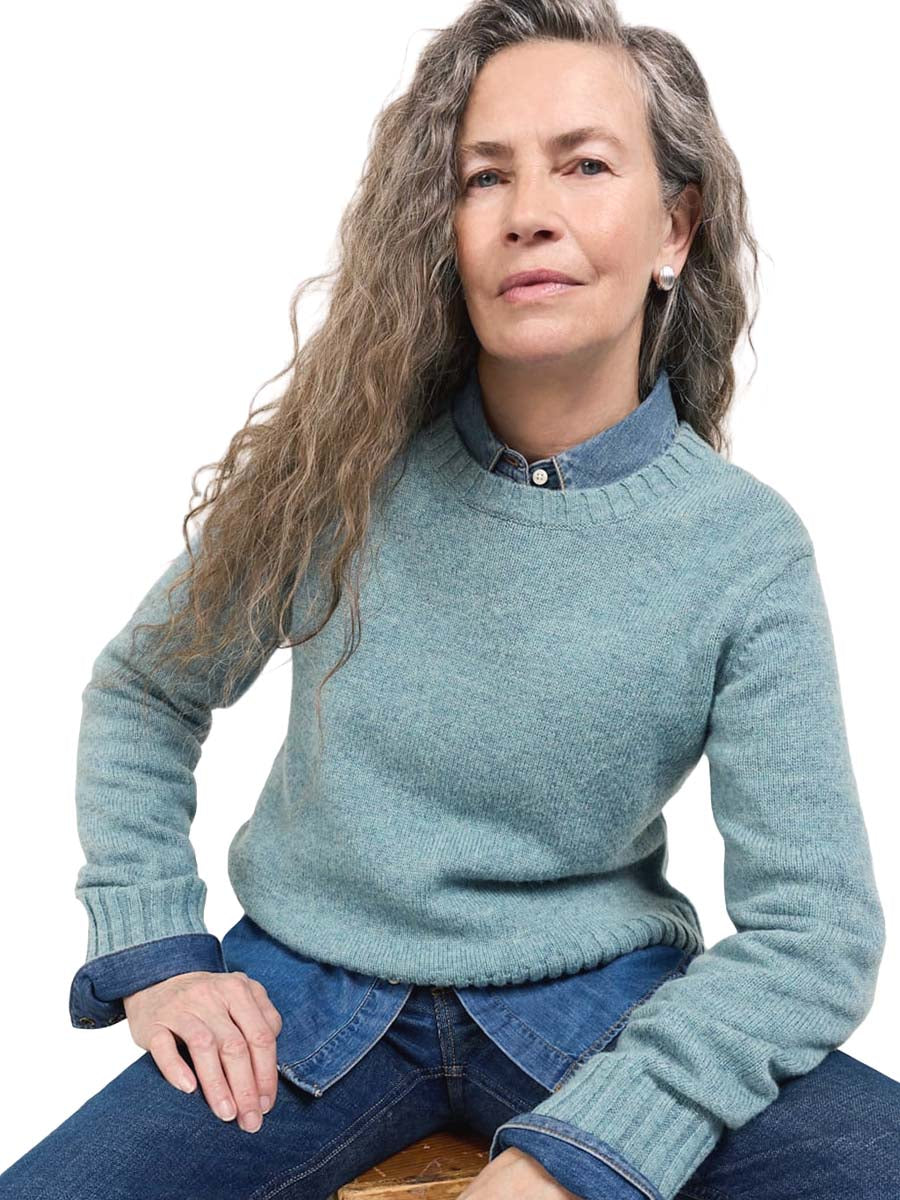 Relaxed Shetland Crew Sweater - Sea Glass Blue Heather