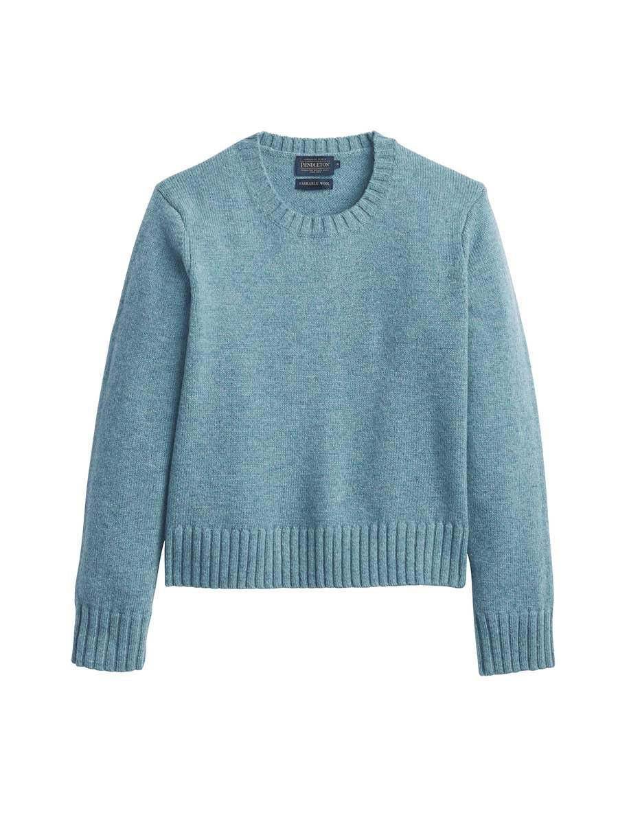 Relaxed Shetland Crew Sweater - Sea Glass Blue Heather