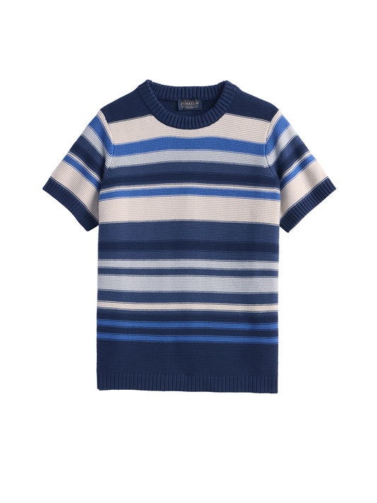Textured Stripe Sweater - Navy & Ivory Multi