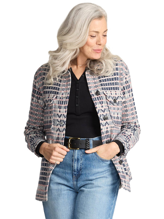 Textured Wool Shacket - Navy & Pink