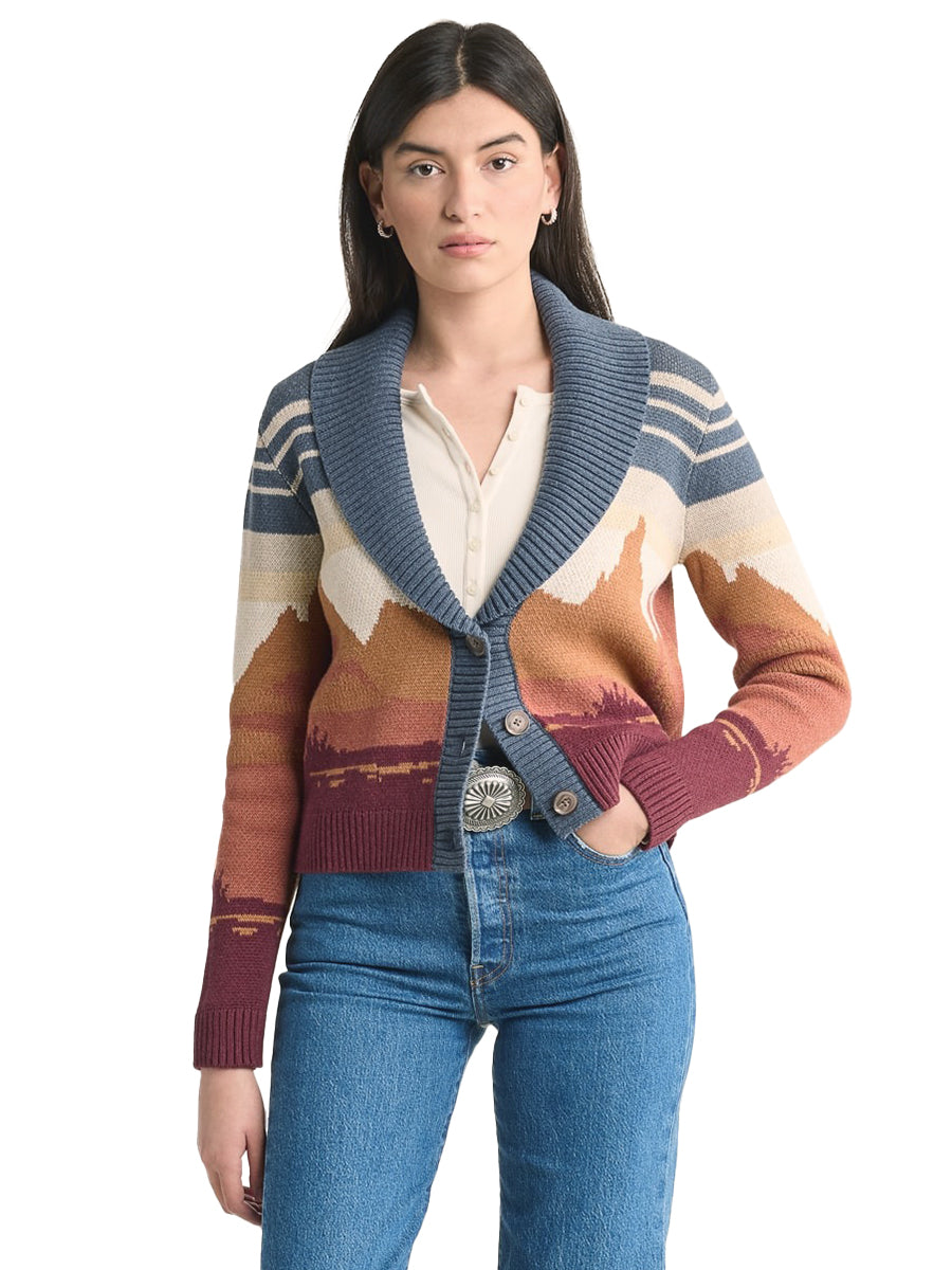 Western Scenic Cardigan - Blue & Rust