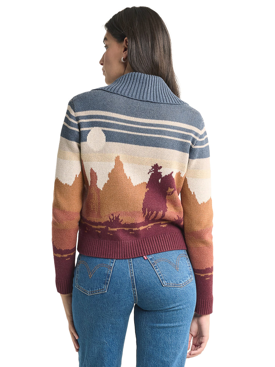 Western Scenic Cardigan - Blue & Rust