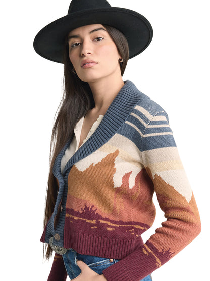 Western Scenic Cardigan - Blue & Rust