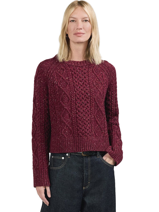 Women's Fisherman Sweater - Wine Donegal