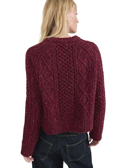 Women's Fisherman Sweater - Wine Donegal