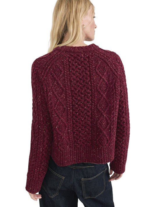 Women's Fisherman Sweater - Wine Donegal