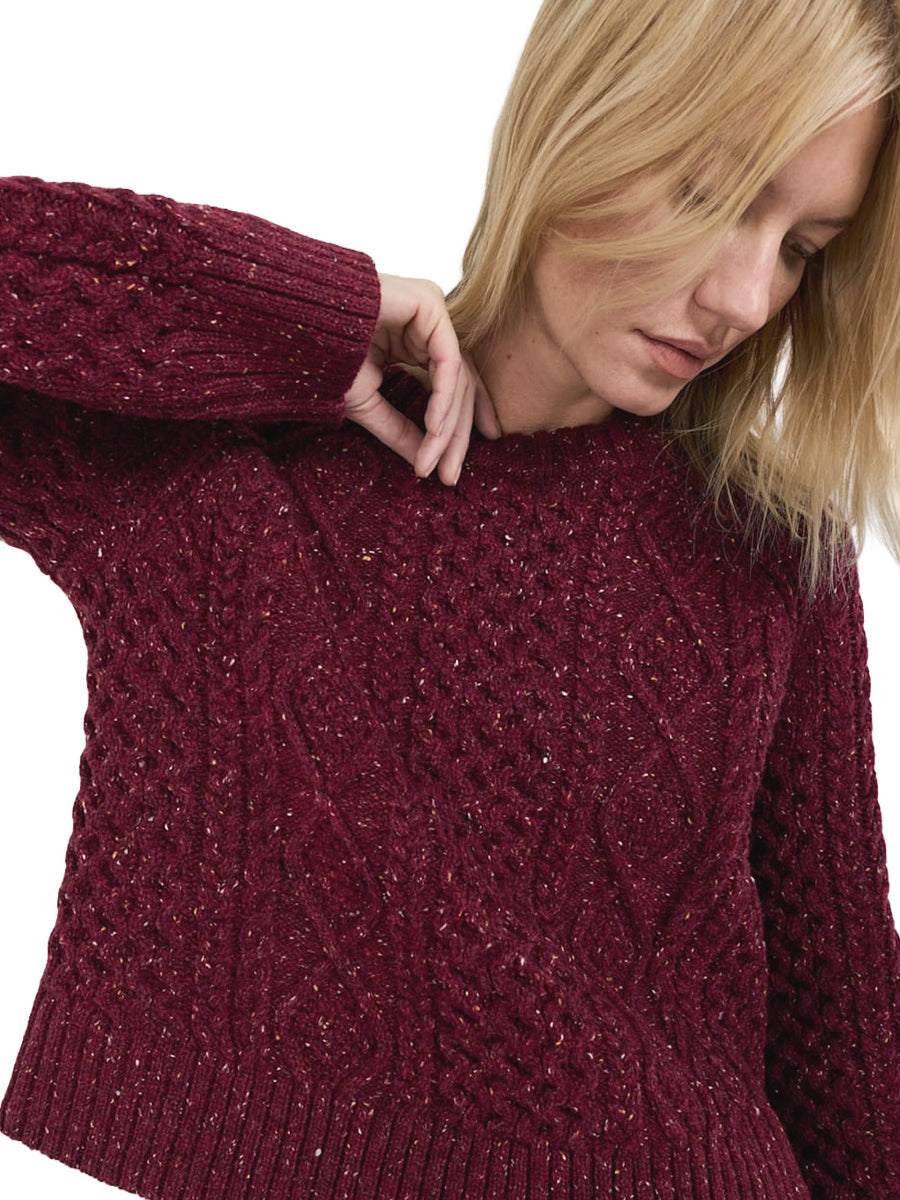 Women's Fisherman Sweater - Wine Donegal