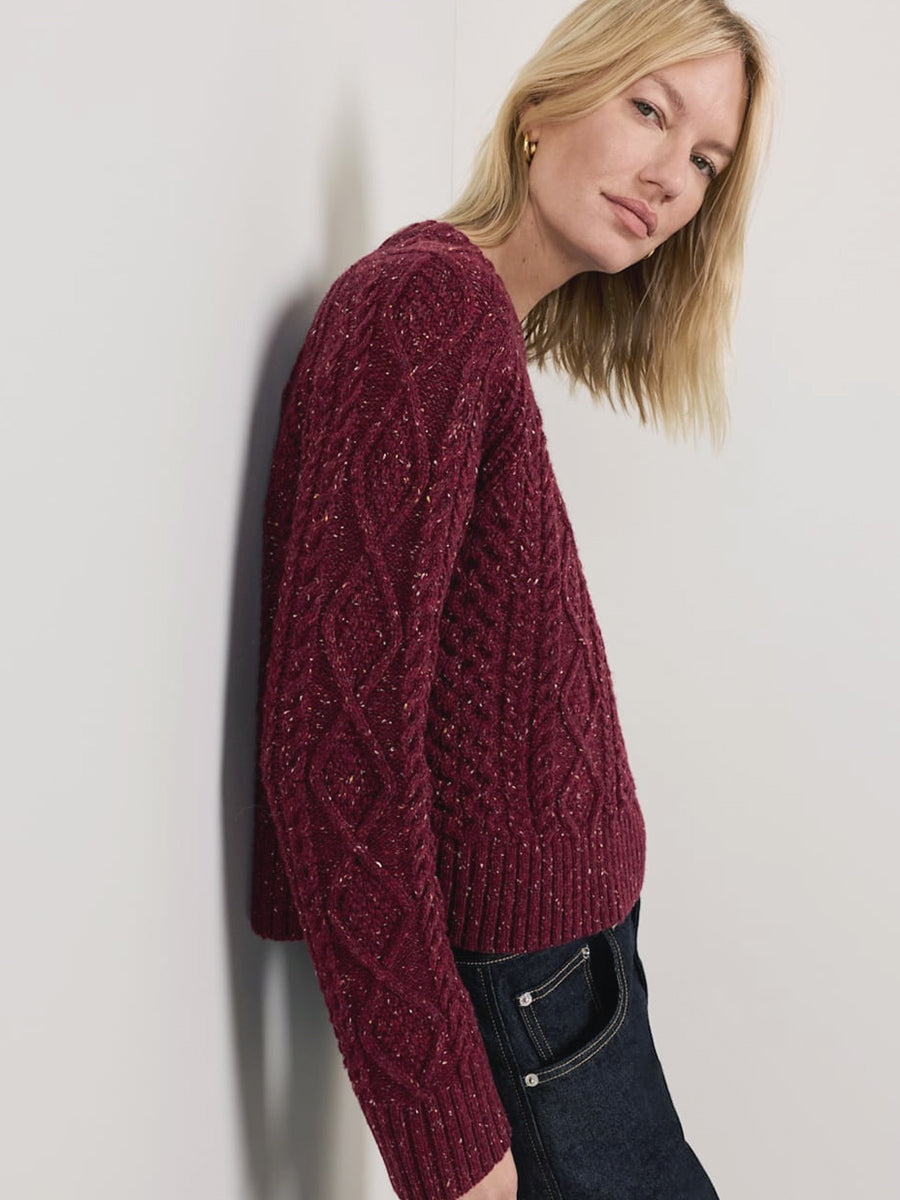 Women's Fisherman Sweater - Wine Donegal