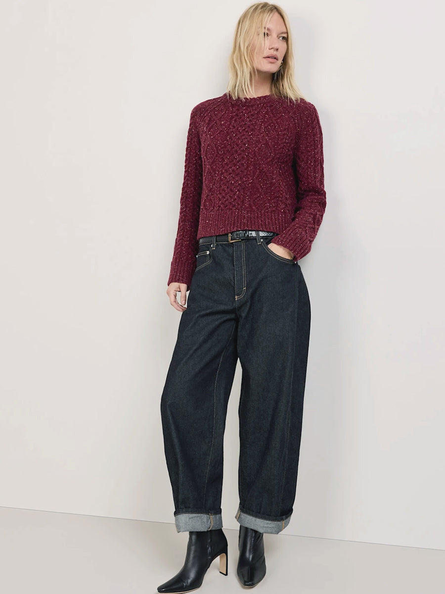 Women's Fisherman Sweater - Wine Donegal