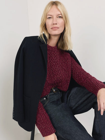 Women's Fisherman Sweater - Wine Donegal