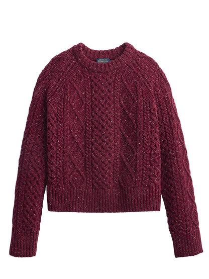 Women's Fisherman Sweater - Wine Donegal