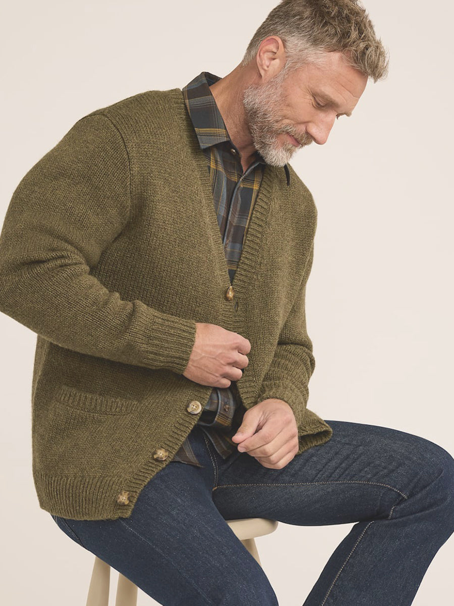 Wool Classic Cardigan - Moss Heather