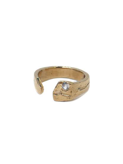 Open End Bronze Ring with White Sapphire - Bronze