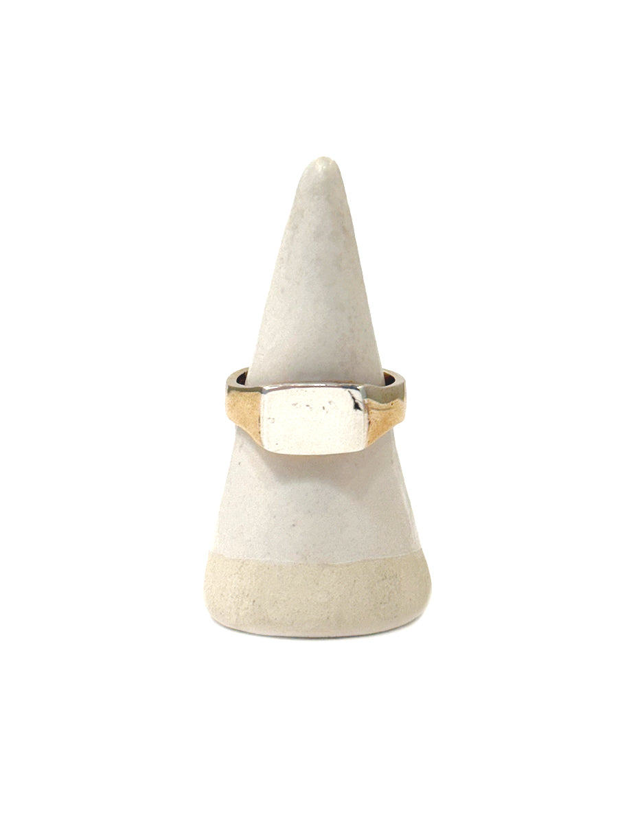 Bronze Sand-Cast Signet Ring with Sterling Silver Face