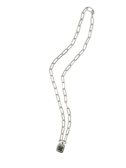 Chunky Green Tourmaline Pendant Necklace with Sterling Paper Clip Chain