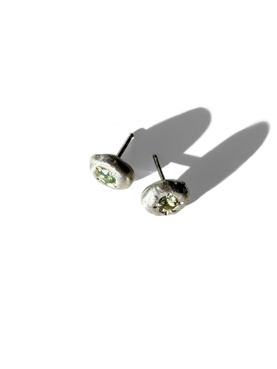 Sterling Silver Blob Stud Earrings - Green Tourmaline