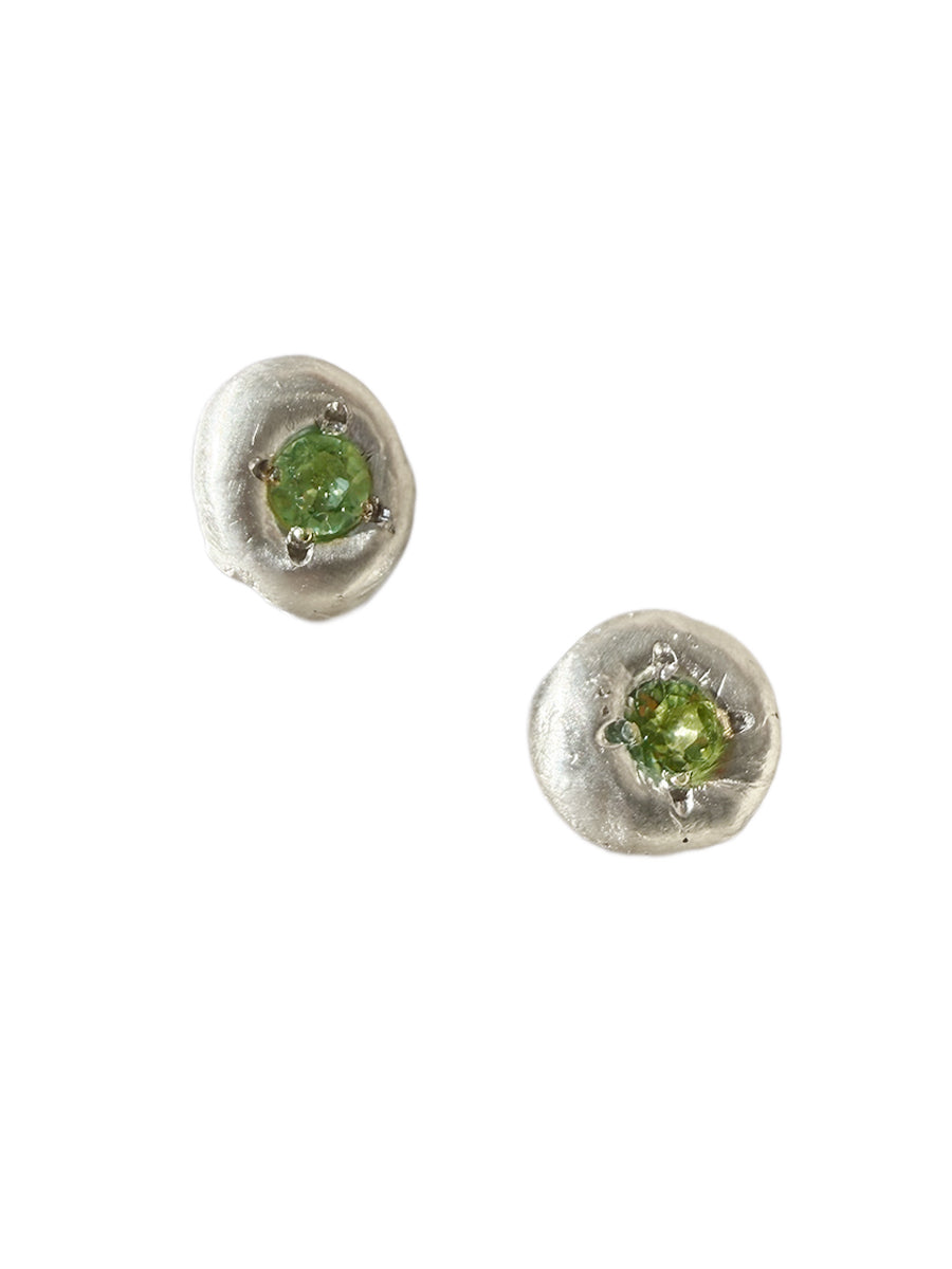 Sterling Silver Blob Stud Earrings - Green Tourmaline