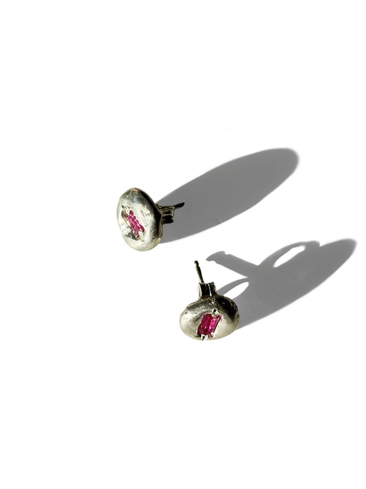 Sterling Silver Blob Stud Earrings - Pink Sapphire