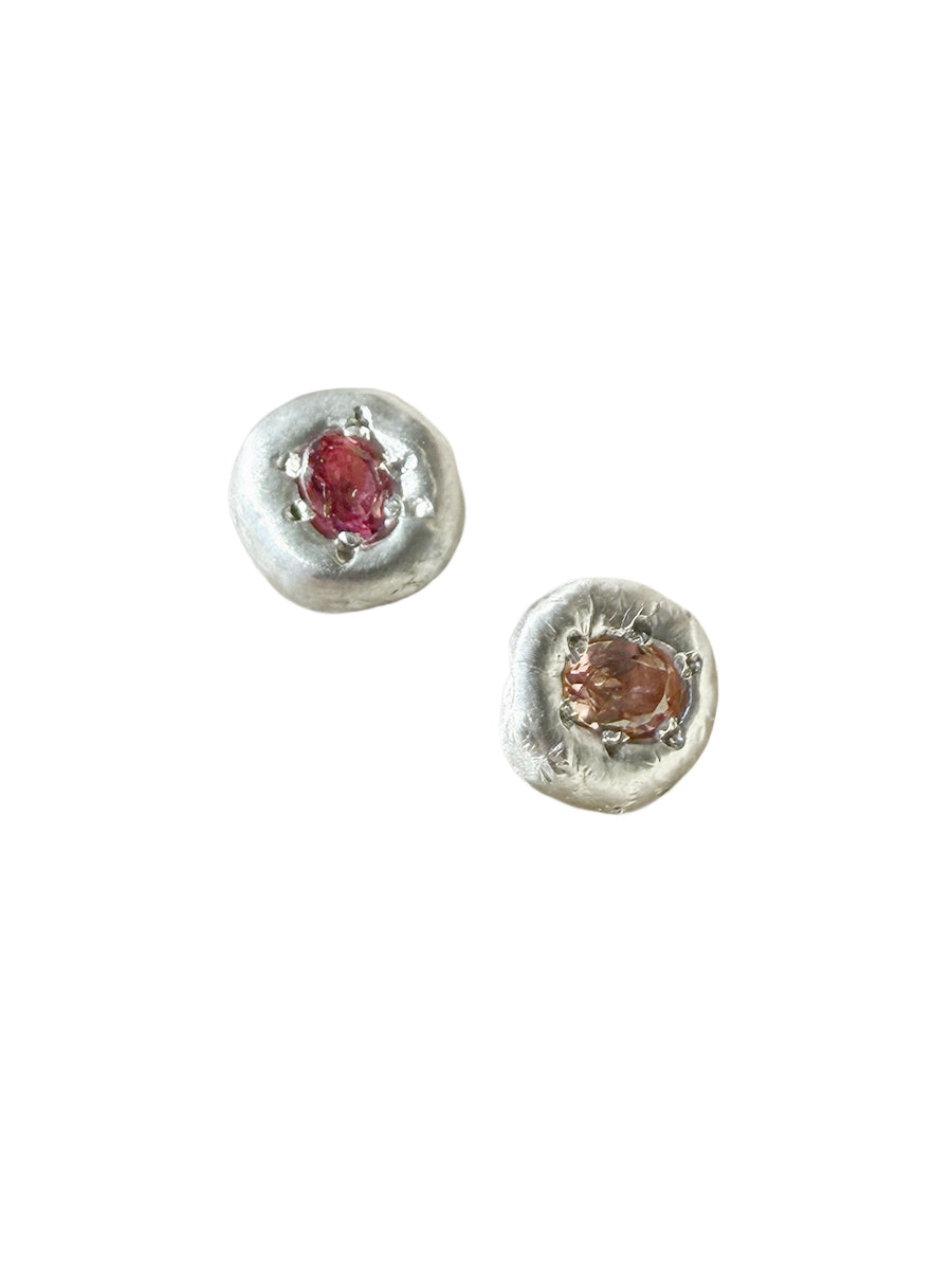 Sterling Silver Blob Stud Earrings - Pink Tourmaline