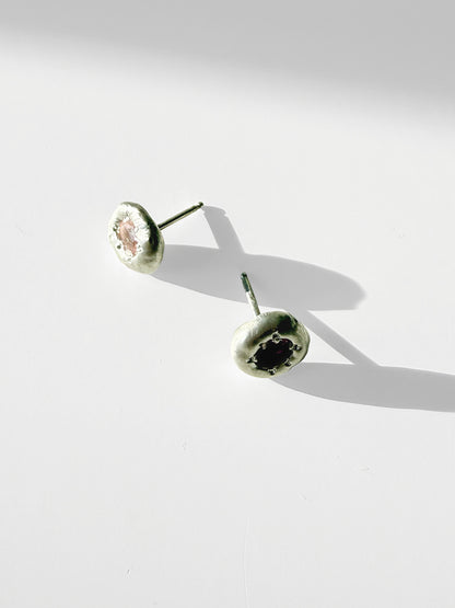 Sterling Silver Blob Stud Earrings - Pink Tourmaline
