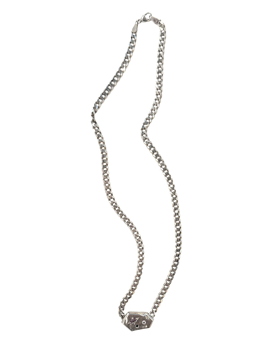 Molten Geometric Pendant Curb Chain Necklace with Sapphire & Black Spinel